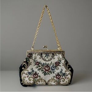 Vintage 1950s Sirocco Made in Italy Floral Tapestry Kiss Lock Purse